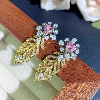 Ювелирные серьги-гвоздики S925 серебряные игольчатые серьги-цветы из циркония двойного назначения ретро легкие роскошные универсальные темпераментные модные женские