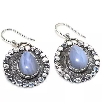 Ювелирные серьги из серебра 925 пробы с синим кружевным агатом, ручная работа, 1,38 дюйма JCE481-12