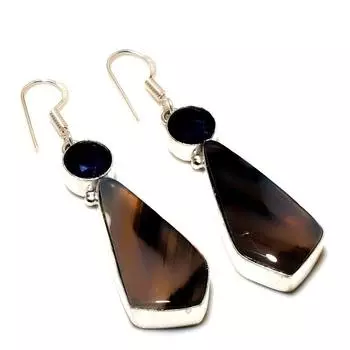 Ювелирные серьги из серебра 925 пробы с агатом Монтана и голубым топазом 2,27 дюйма