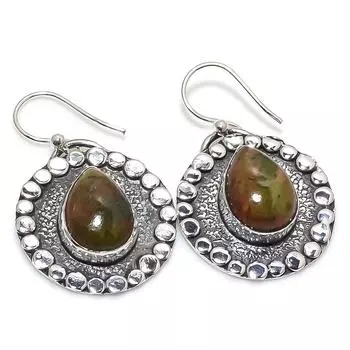 Ювелирные серьги из серебра 925 пробы с драгоценным камнем унакит ручной работы 1,38 дюйма JCE481-1