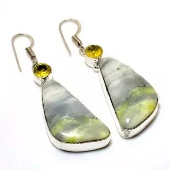 Ювелирные серьги из швейцарского зеленого опала с цитрином 925 пробы, посеребренные, 2,27 дюйма
