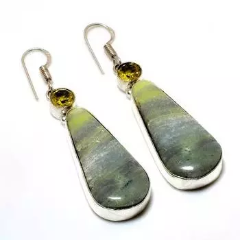 Ювелирные серьги из швейцарского зеленого опала с цитрином 925 пробы, посеребренные, 2,27 дюйма