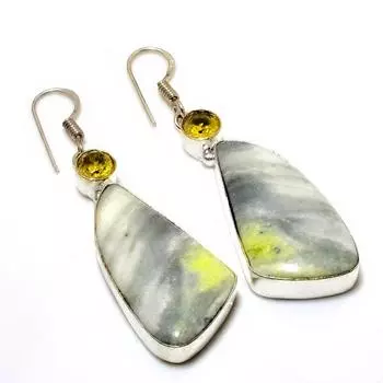 Ювелирные серьги из швейцарского зеленого опала с цитрином 925 пробы, посеребренные, 2,27 дюйма