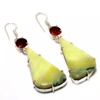 Ювелирные серьги из швейцарского зеленого опала с гранатом 925 пробы, посеребренные, 2,46 дюйма