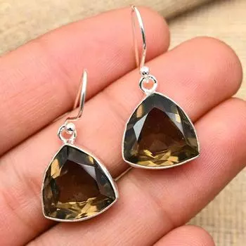 Ювелирные серьги из стерлингового серебра 925 пробы с дымчатым топазом ручной работы для свадебного подарка 1.4 Inches коричневый