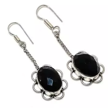Ювелирные серьги из стерлингового серебра 925 пробы с натуральной черной шпинелью 2,56 дюйма p7p22