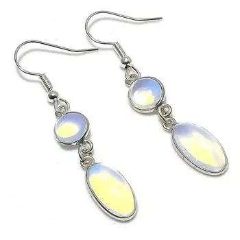 Ювелирные серьги из стерлингового серебра 925 пробы с натуральным молочным опалом размером 1,97 дюйма d5A44