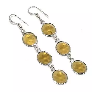 Ювелирные серьги из стерлингового серебра 925 пробы с натуральным дымчатым топазом 2,80 дюйма e9P69