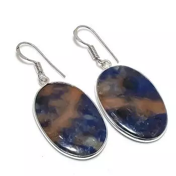 Ювелирные серьги из стерлингового серебра 925 пробы с натуральным драгоценным камнем содалитом 1,81 дюйма l8H14