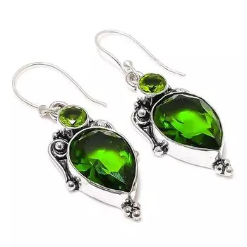 Ювелирные серьги из стерлингового серебра 925 пробы с драгоценным перидотом 1,89 дюйма C9L47 зелёный