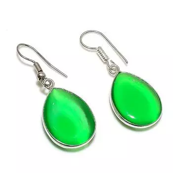 Ювелирные серьги из стерлингового серебра 925 пробы с натуральным зеленым ониксом 1,58 дюйма K4J51