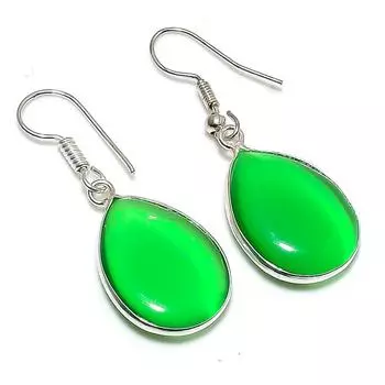 Ювелирные серьги из стерлингового серебра 925 пробы с натуральным зеленым драгоценным камнем Monalisa 1,62 дюйма J4P20