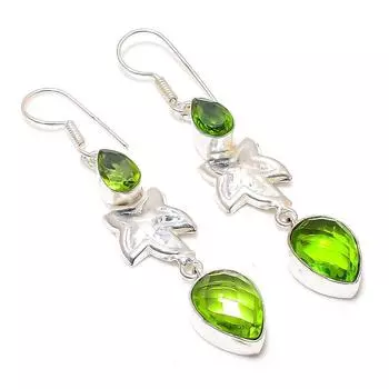 Ювелирные серьги из стерлингового серебра 925 пробы с драгоценным перидотом 2,64 дюйма s8d29 зелёный