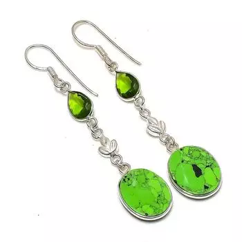 Ювелирные серьги из стерлингового серебра 925 пробы с натуральной медью, зеленой бирюзой, 2,68 дюйма, c8j54