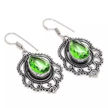 Ювелирные серьги из стерлингового серебра 925 пробы с драгоценным камнем Цаворит 1,85 дюйма u4A53 зелёный