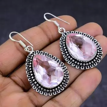 Ювелирные серьги из стерлингового серебра 925 пробы с натуральным морганитом 2,09 дюйма f4i14