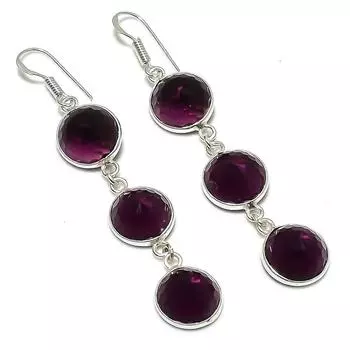 Ювелирные серьги из стерлингового серебра 925 пробы с натуральным аметистом 2,76 дюйма P6I61