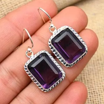 Ювелирные серьги из стерлингового серебра 925 пробы с аметистом ручной работы для свадебного подарка 1.6 Inches фиолетовый