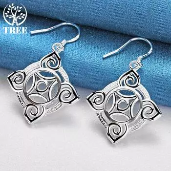 Ювелирные серьги из стерлингового серебра 925 пробы с геометрическим узором