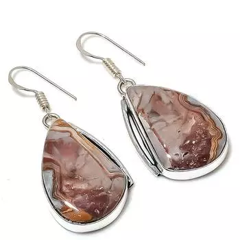 Ювелирные серьги из стерлингового серебра 925 пробы с натуральным сумасшедшим кружевным агатом 1,89 дюйма B3K18