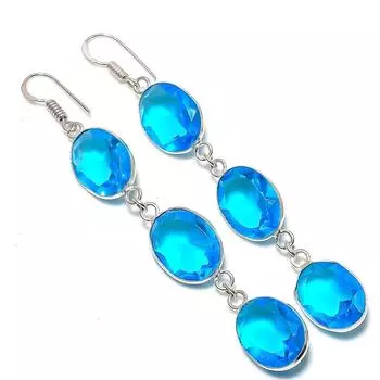 Ювелирные серьги из стерлингового серебра 925 пробы с натуральным швейцарским голубым топазом 3,35 дюйма m4R08