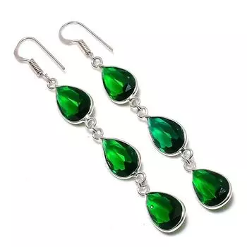 Ювелирные серьги из стерлингового серебра 925 пробы с натуральным хромдиопсидом 2,96 дюйма G9q81