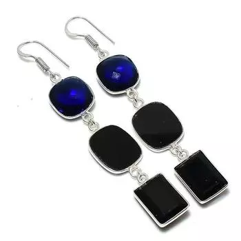 Ювелирные серьги из стерлингового серебра 925 пробы с натуральным лондонским голубым топазом 2,99 дюйма f1Z81