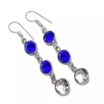 Ювелирные серьги из стерлингового серебра 925 пробы с натуральным лондонским голубым топазом и топазом 2,25 дюйма c1O30