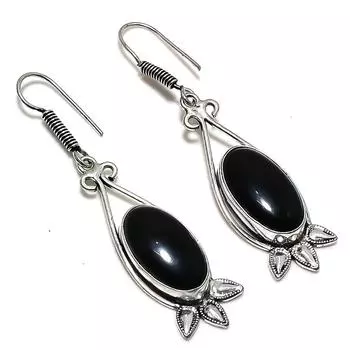 Ювелирные серьги из стерлингового серебра 925 пробы с натуральным черным ониксом 2,56 дюйма G8z17