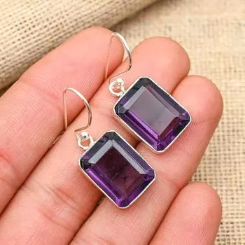 Ювелирные серьги из стерлингового серебра 925 пробы с аметистом ручной работы для свадебного подарка 1.50 Inches фиолетовый