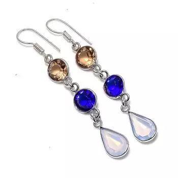 Ювелирные серьги из стерлингового серебра 925 пробы с натуральным молочным опалом и топазом 2,44 дюйма Q3B42