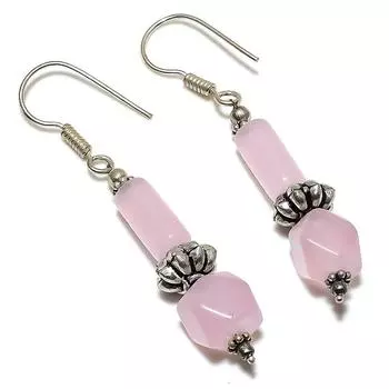 Ювелирные серьги из стерлингового серебра 925 пробы с натуральным розовым кварцем 2,56 дюйма p0C07