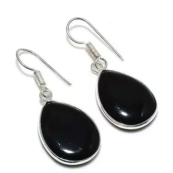 Ювелирные серьги из стерлингового серебра 925 пробы с натуральным черным ониксом 1,58 дюйма K1W94
