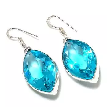 Ювелирные серьги из стерлингового серебра 925 пробы с натуральным швейцарским голубым топазом 1,97 дюйма C6Z33