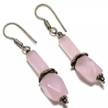 Ювелирные серьги из стерлингового серебра 925 пробы с натуральным розовым кварцем 2,56 дюйма A7y74