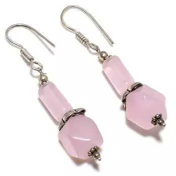 Ювелирные серьги из стерлингового серебра 925 пробы с натуральным розовым кварцем 2,56 дюйма H2d30