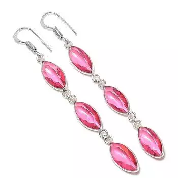 Ювелирные серьги из стерлингового серебра 925 пробы с натуральным розовым рубиллитом 3,15 дюйма Y5f68