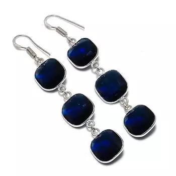 Ювелирные серьги из стерлингового серебра 925 пробы с натуральным лондонским голубым топазом 2,80 дюйма F6M53