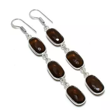 Ювелирные серьги из стерлингового серебра 925 пробы с натуральным дымчатым топазом 2,88 дюйма h9R09