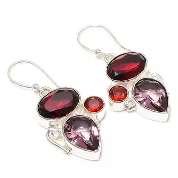 Ювелирные серьги из стерлингового серебра 925 пробы с аметистом и гранатом 1,81 дюйма 1.81 красный