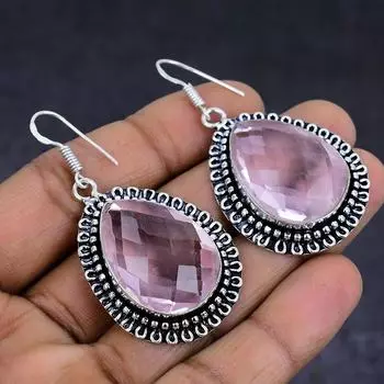 Ювелирные серьги из стерлингового серебра 925 пробы с натуральным розовым кунцитом 2,09 дюйма b4k82