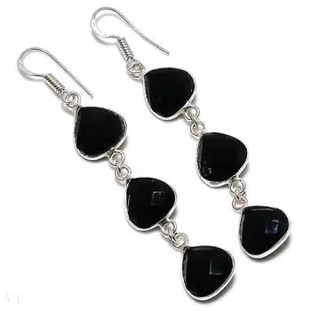 Ювелирные серьги из стерлингового серебра 925 пробы с натуральной черной шпинелью 2,68 дюйма R4j79