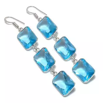 Ювелирные серьги из стерлингового серебра 925 пробы с натуральным швейцарским голубым топазом 3,27 дюйма K1U31