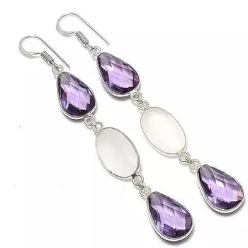 Ювелирные серьги из стерлингового серебра 925 пробы с натуральным белым топазом и аметистом 3,07 дюйма r3M94