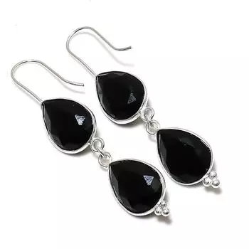 Ювелирные серьги из стерлингового серебра 925 пробы с натуральной черной шпинелью 2,29 дюйма D2e09