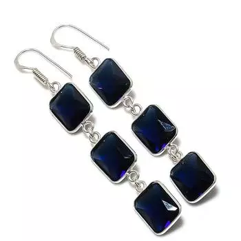 Ювелирные серьги из стерлингового серебра 925 пробы с натуральным лондонским голубым топазом 2,84 дюйма l0b18