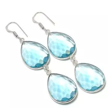 Ювелирные серьги из стерлингового серебра 925 пробы с натуральным швейцарским голубым топазом 2,96 дюйма b8R88