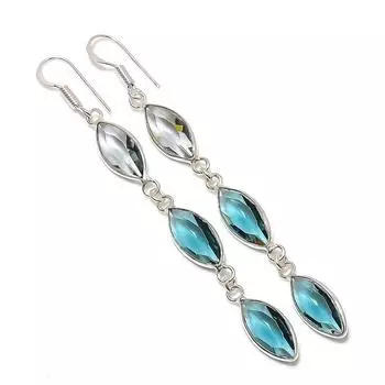 Ювелирные серьги из стерлингового серебра 925 пробы с натуральным иолитом, кварцем и топазом, 3,19 дюйма, V6n40