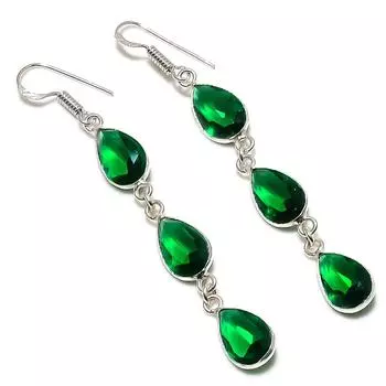 Ювелирные серьги из стерлингового серебра 925 пробы с натуральным хромдиопсидом 2,76 дюйма e1E59