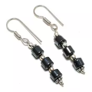 Ювелирные серьги из стерлингового серебра 925 пробы с натуральным черным ониксом 2,21 дюйма S8g21